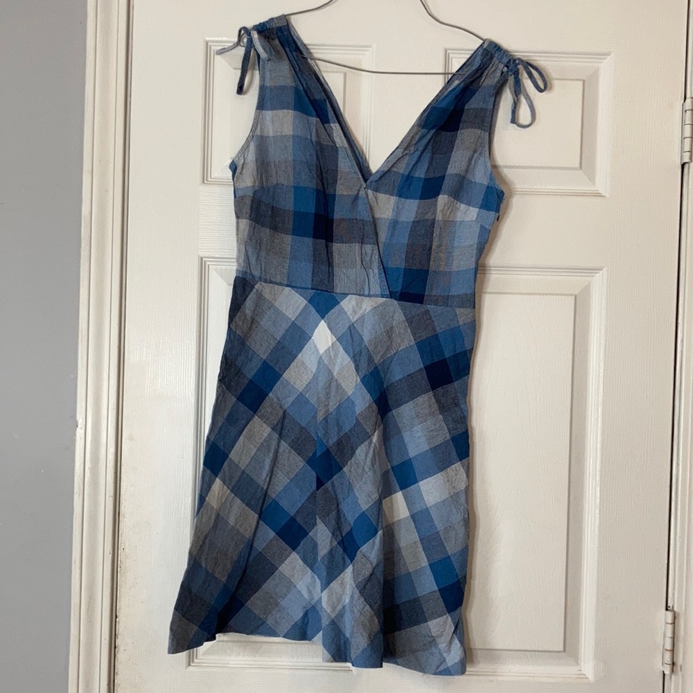 Cato 90s nursing friendly chambray blue checkered midi V neck open top dress